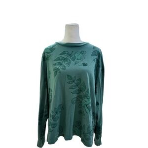 Disney Alice in Wonderland Sage Green Mushroom Pocket Watch Long Sleeve Shirt XL